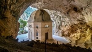 il Tempio del Valadier. An ancient white church in a cave, in Ancona, Marche